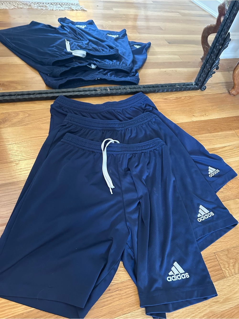 adidas Navy Athletic Shorts with White Drawstring